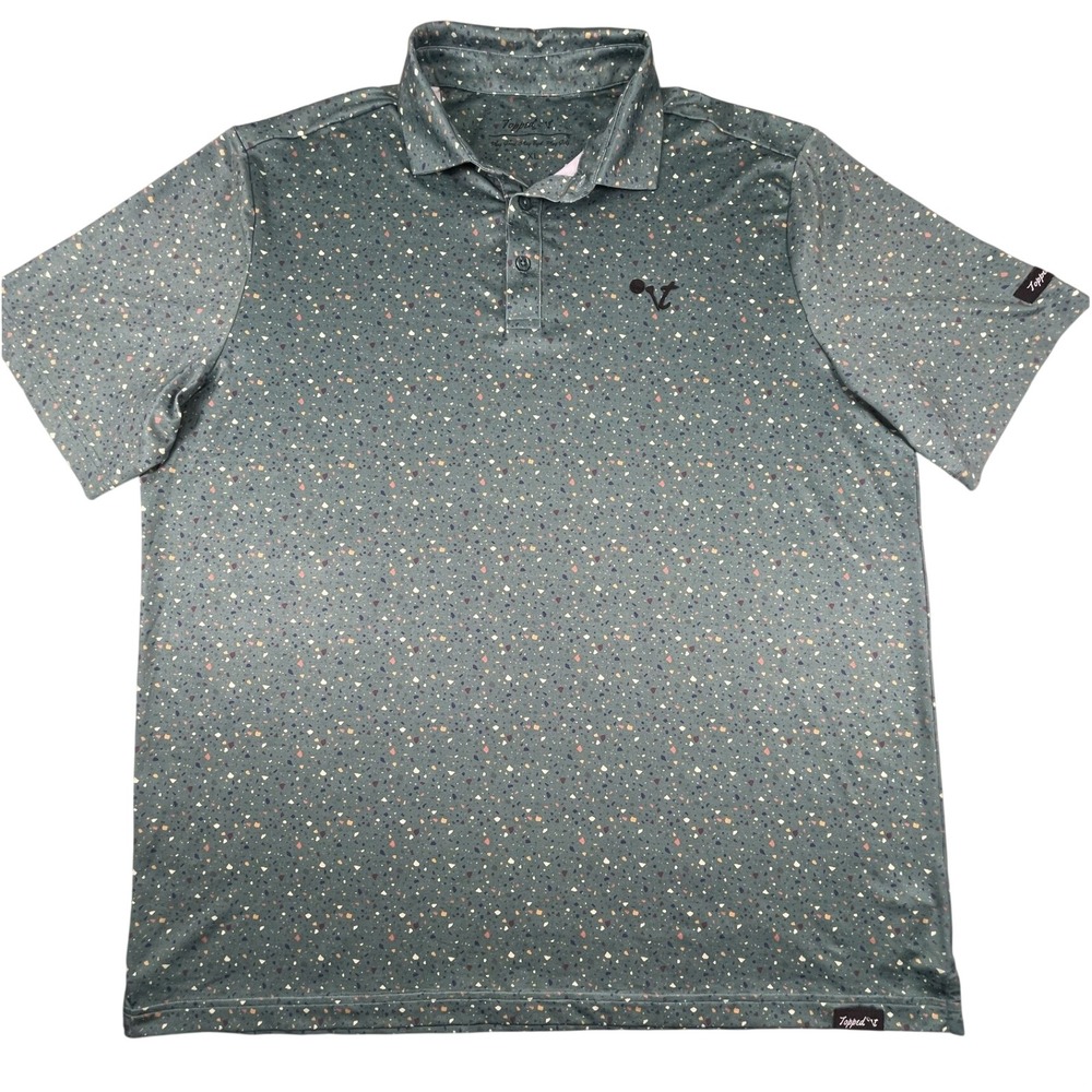 Topped‎ Out Golf Polo Mens XL Teal Terrazzo Confetti Performance SS Shirt